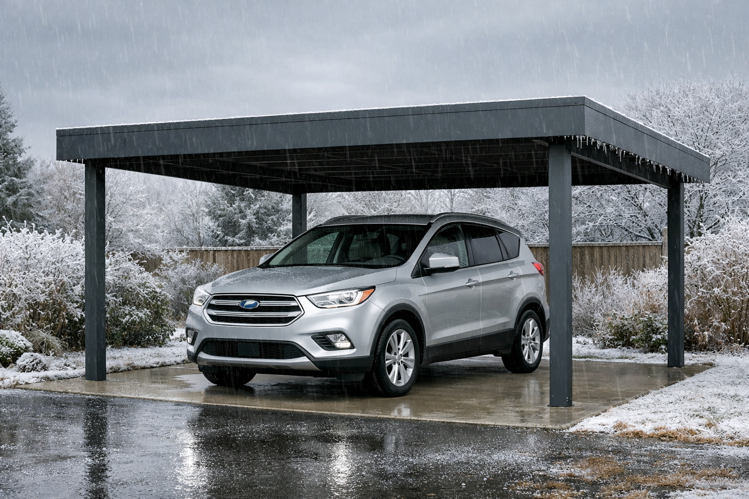Carport ou garage : le comparatif pour faire le bon choix 2 voiture sous un carport en hiver