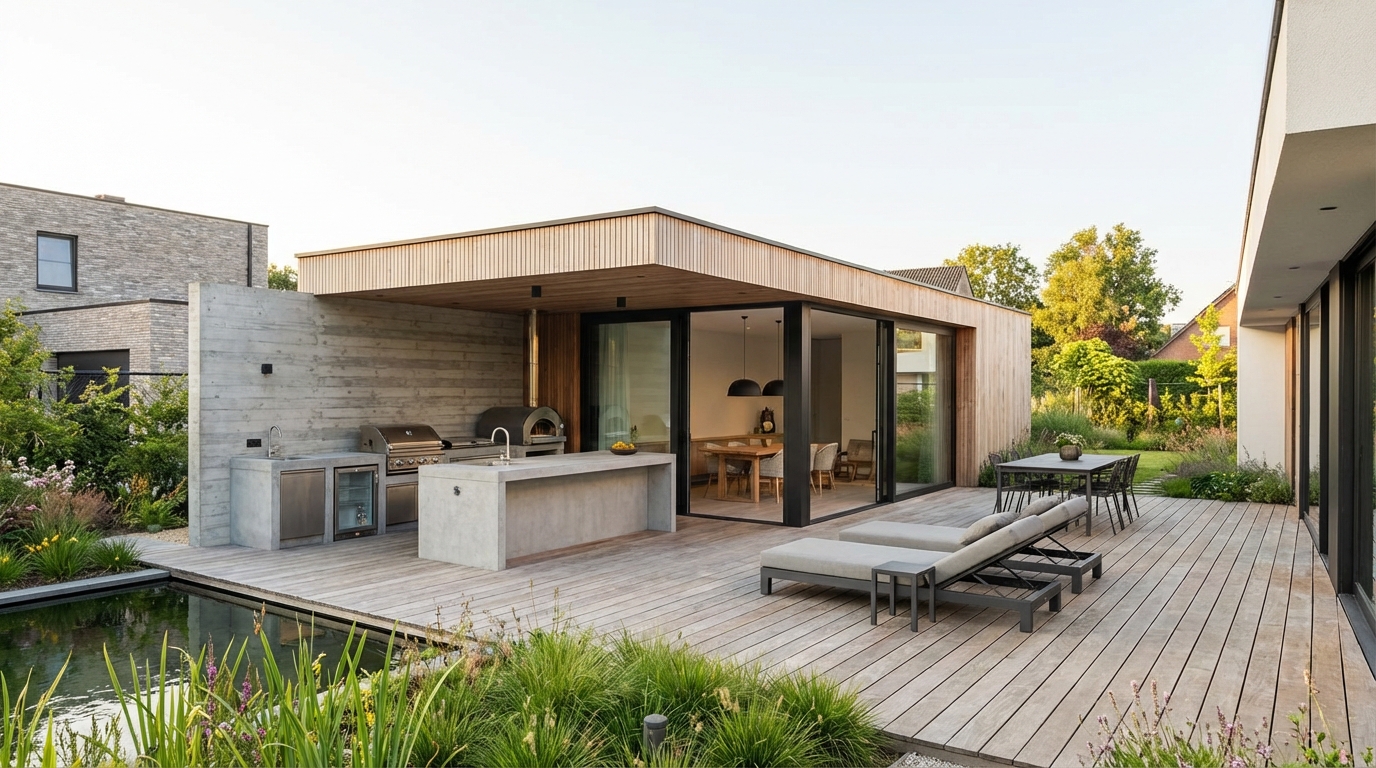 Poolhouse multifonction : une extension de maison habitable toute l’année 2 poolhouse multifonction cuisine d'été